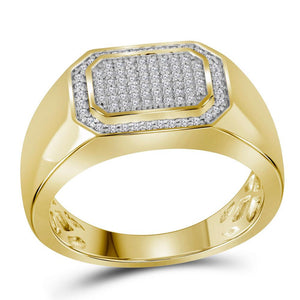 Men's Ring | 10kt Yellow Gold Mens Round Diamond Octagon Cluster Ring 1/4 Cttw | Splendid Jewellery GND
