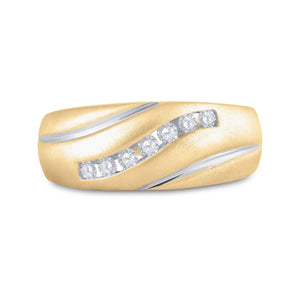Men's Ring | 10kt Yellow Gold Mens Round Diamond Single Row Band Ring 1/4 Cttw | Splendid Jewellery GND