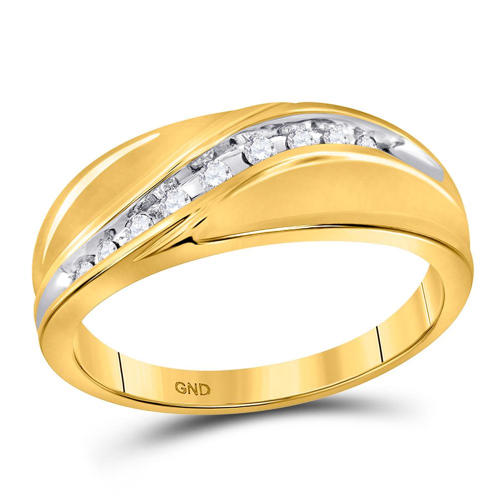 Men's Ring | 10kt Yellow Gold Mens Round Diamond Single Row Band Ring 1/8 Cttw | Splendid Jewellery GND