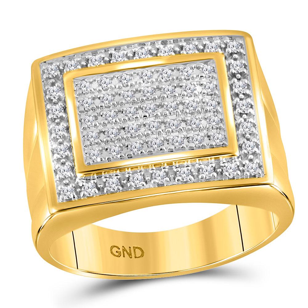 Men's Ring | 10kt Yellow Gold Mens Round Diamond Square Frame Cluster Ring 1/2 Cttw | Splendid Jewellery GND