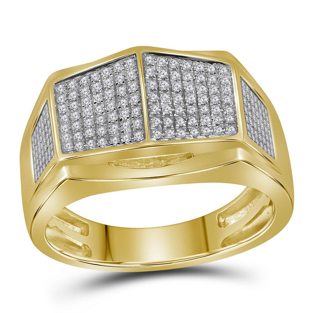 Men's Ring | 10kt Yellow Gold Mens Round Diamond Symmetrical Arched Square Cluster Ring 1/3 Cttw | Splendid Jewellery GND