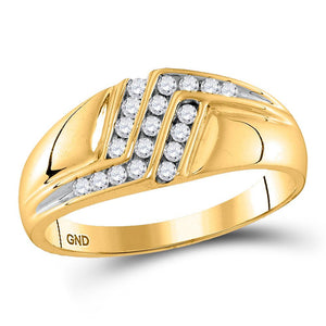 Men's Ring | 10kt Yellow Gold Mens Round Diamond Triple Row Polished Band Ring 1/4 Cttw | Splendid Jewellery GND