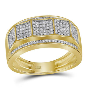 Men's Ring | 10kt Yellow Gold Mens Round Pave-set Diamond Faceted Cluster Band Ring 1/3 Cttw | Splendid Jewellery GND