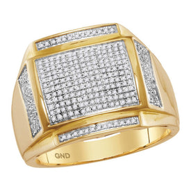 10kt Yellow Gold Men's Round Pave-set Diamond Square Cluster Ring - Captivating Brilliance  Top View from Splendid Jewellery
