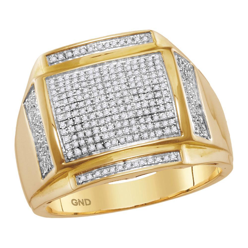 Men's Ring | 10kt Yellow Gold Mens Round Pave-set Diamond Square Cluster Ring 1/2 Cttw | Splendid Jewellery GND