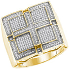 10kt Yellow Gold Mens Diamond Square Cross Cluster Ring  Top View from Splendid Jewellery