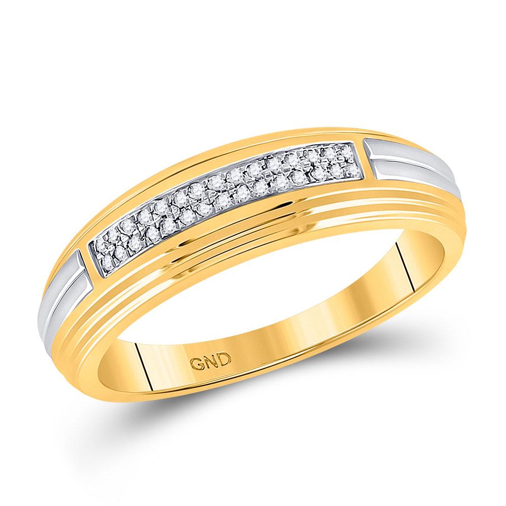 Men's Ring | 10kt Yellow Two-tone Gold Mens Round Diamond Double Row Wedding Band 1/10 Cttw | Splendid Jewellery GND