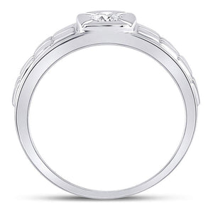 Men's Ring | 14kt White Gold Mens Round Diamond Solitaire Grid Fashion Ring 1/2 Cttw | Splendid Jewellery GND