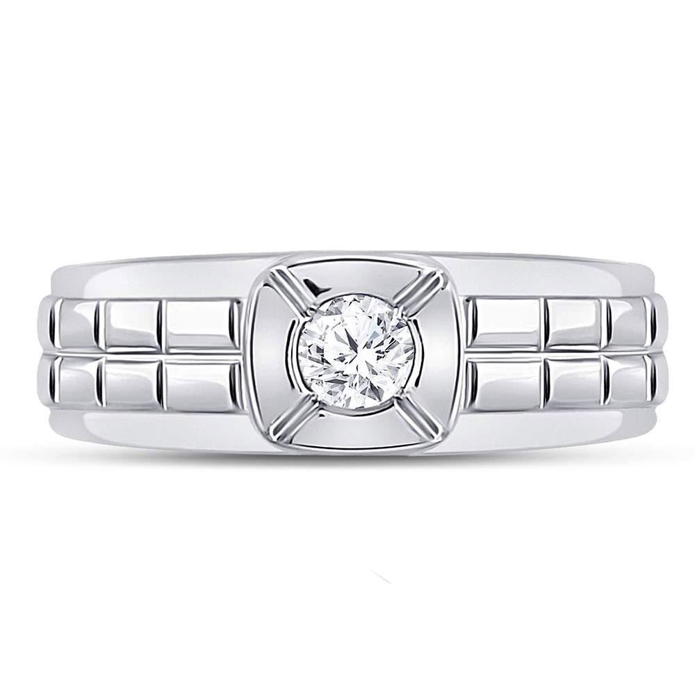 Men's Ring | 14kt White Gold Mens Round Diamond Solitaire Grid Fashion Ring 1/2 Cttw | Splendid Jewellery GND