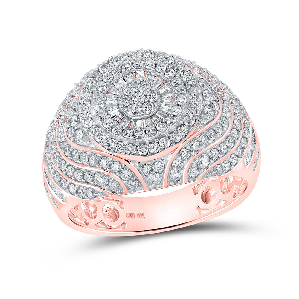 Men's Rings | 10kt Rose Gold Mens Baguette Diamond Cluster Ring 2 Cttw | Splendid Jewellery GND