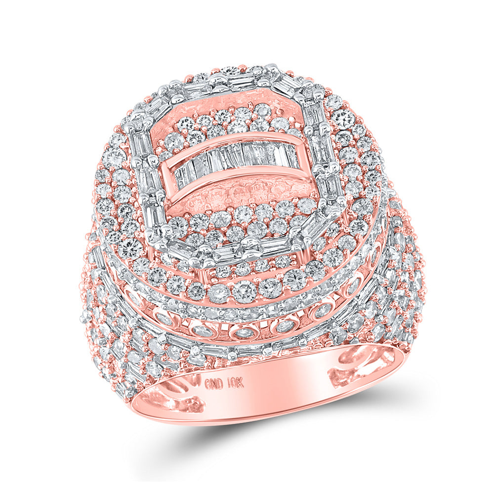 Men's Rings | 10kt Rose Gold Mens Baguette Diamond Cluster Ring 5-1/4 Cttw | Splendid Jewellery GND
