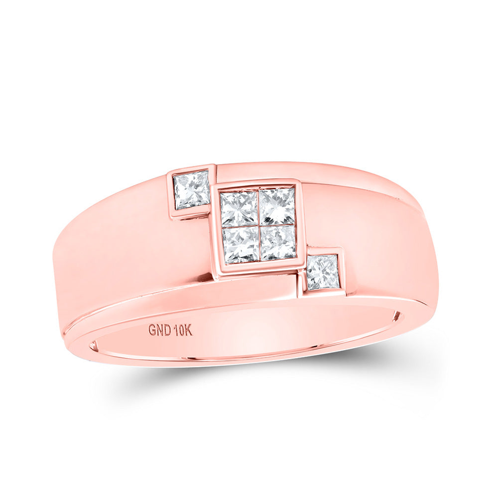 Men's Rings | 10kt Rose Gold Mens Princess Diamond Band Ring 3/8 Cttw | Splendid Jewellery GND
