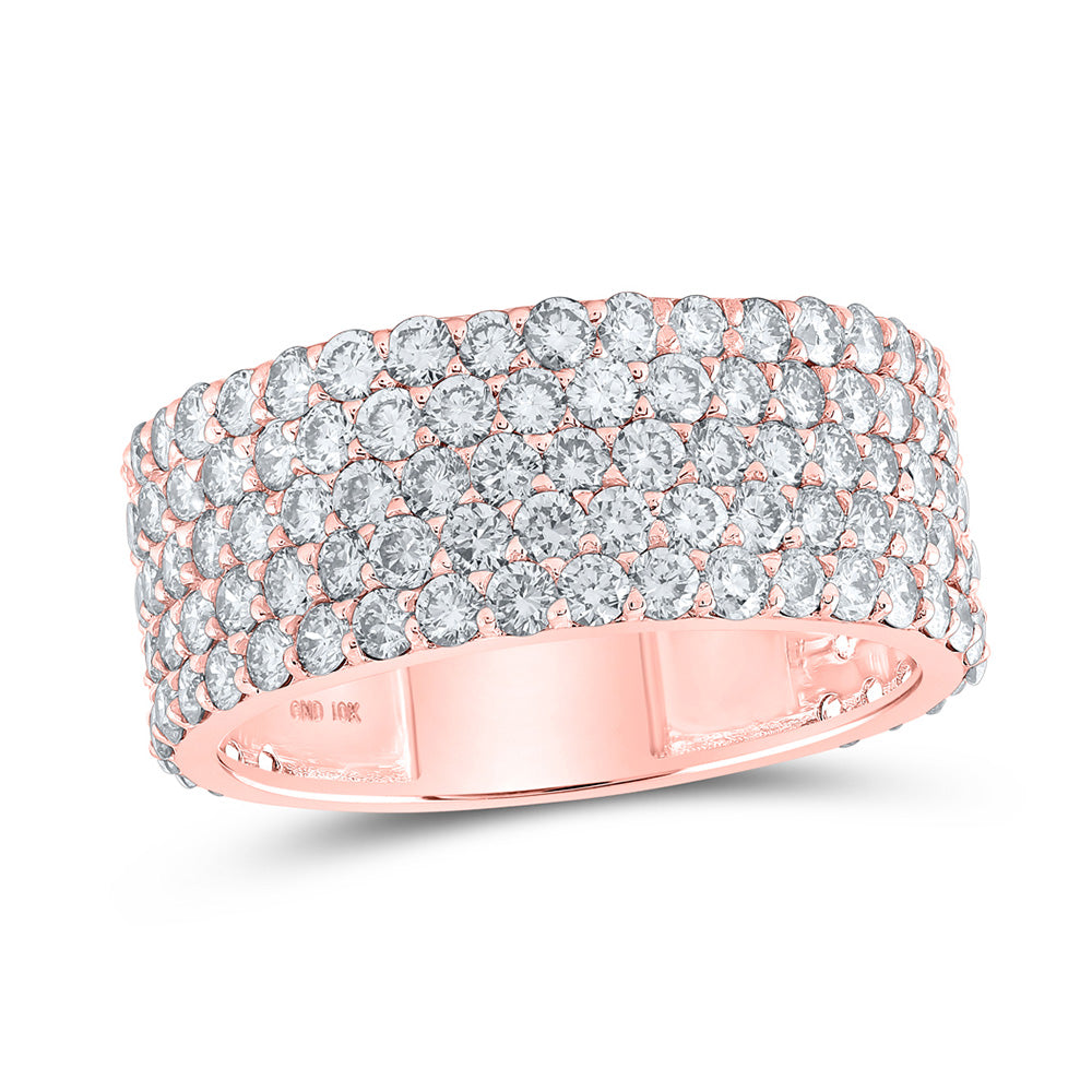 Men's Rings | 10kt Rose Gold Mens Round Diamond 5-Row Pave Band Ring 4-3/8 Cttw | Splendid Jewellery GND