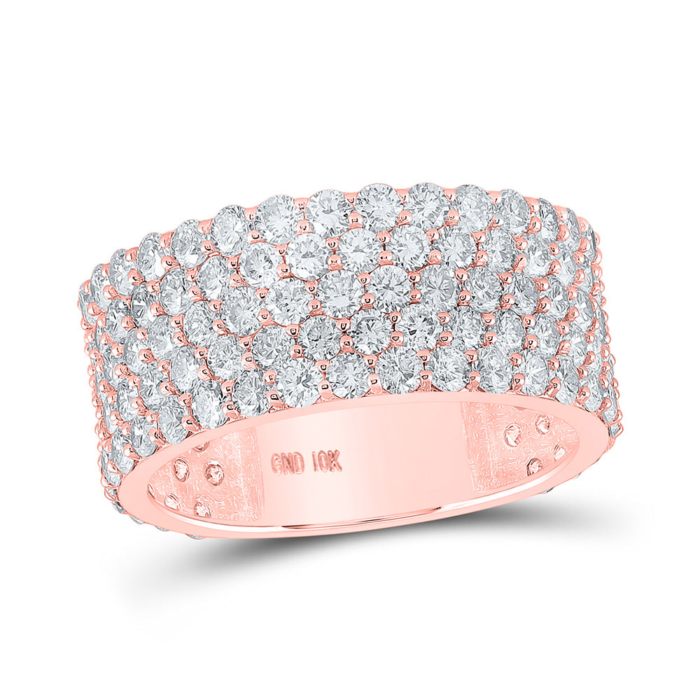 Men's Rings | 10kt Rose Gold Mens Round Diamond Pave 5-Row Band Ring 5-3/8 Cttw | Splendid Jewellery GND