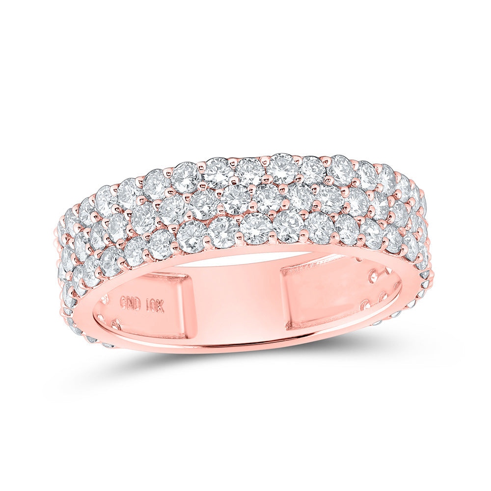 Men's Rings | 10kt Rose Gold Mens Round Diamond Triple Row Pave Band Ring 2-5/8 Cttw | Splendid Jewellery GND