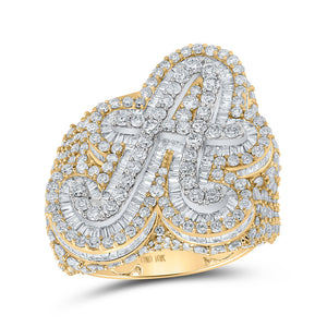 Men's Rings | 10kt Two-tone Gold Mens Baguette Diamond A Initial Letter Ring 7-1/3 Cttw | Splendid Jewellery GND