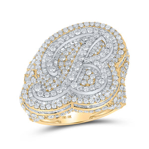 Men's Rings | 10kt Two-tone Gold Mens Baguette Diamond B Initial Letter Ring 8-1/2 Cttw | Splendid Jewellery GND
