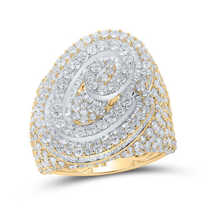 Men's Rings | 10kt Two-tone Gold Mens Baguette Diamond C Initial Letter Ring 7-3/8 Cttw | Splendid Jewellery GND