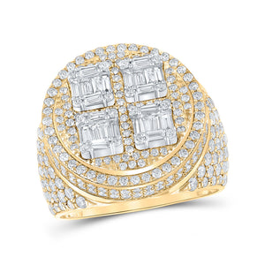Men's Rings | 10kt Two-tone Gold Mens Baguette Diamond Circle Ring 3-7/8 Cttw | Splendid Jewellery GND