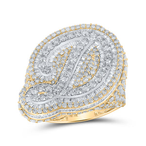 Men's Rings | 10kt Two-tone Gold Mens Baguette Diamond D Initial Letter Ring 9-1/4 Cttw | Splendid Jewellery GND