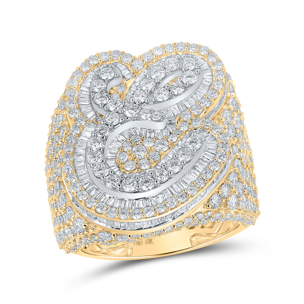 Men's Rings | 10kt Two-tone Gold Mens Baguette Diamond E Initial Letter Ring 7-5/8 Cttw | Splendid Jewellery GND