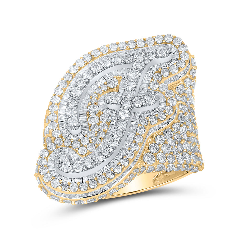 Men's Rings | 10kt Two-tone Gold Mens Baguette Diamond F Initial Letter Ring 8-1/3 Cttw | Splendid Jewellery GND