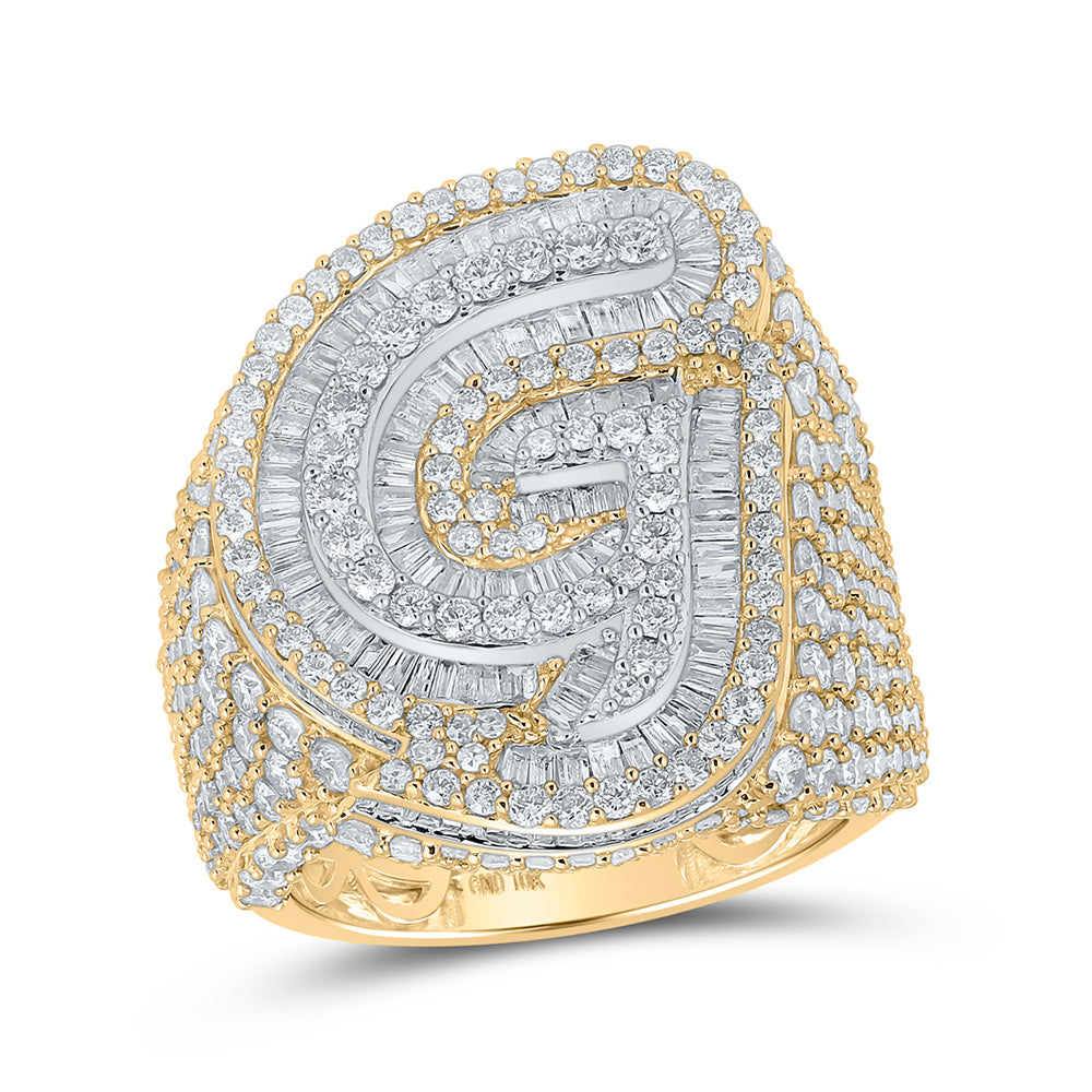 Men's Rings | 10kt Two-tone Gold Mens Baguette Diamond G Initial Letter Ring 6-3/4 Cttw | Splendid Jewellery GND