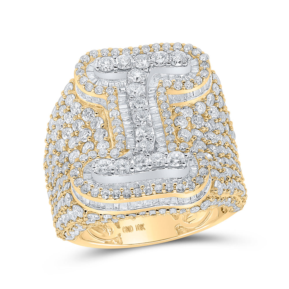 Men's Rings | 10kt Two-tone Gold Mens Baguette Diamond I Initial Letter Ring 7-3/4 Cttw | Splendid Jewellery GND