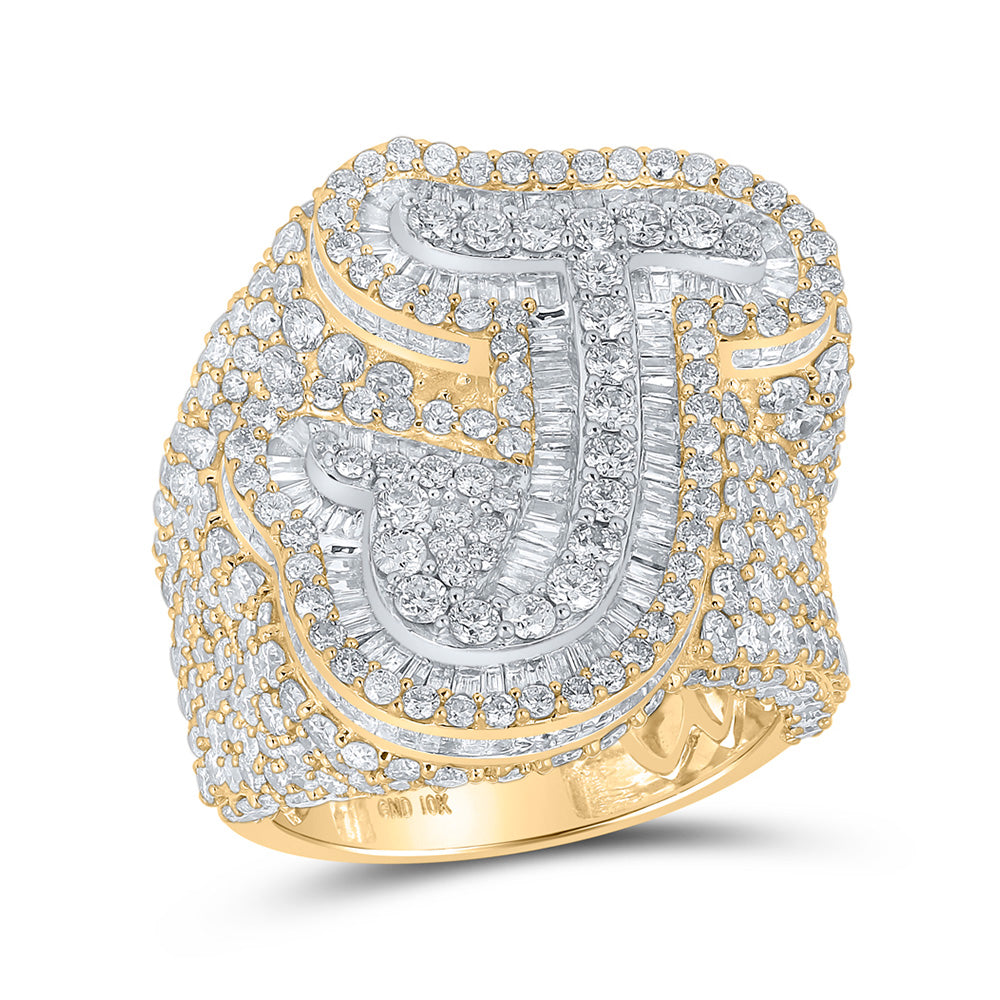 Men's Rings | 10kt Two-tone Gold Mens Baguette Diamond J Initial Letter Ring 8 Cttw | Splendid Jewellery GND