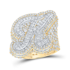 Men's Rings | 10kt Two-tone Gold Mens Baguette Diamond K Initial Letter Ring 8-5/8 Cttw | Splendid Jewellery GND