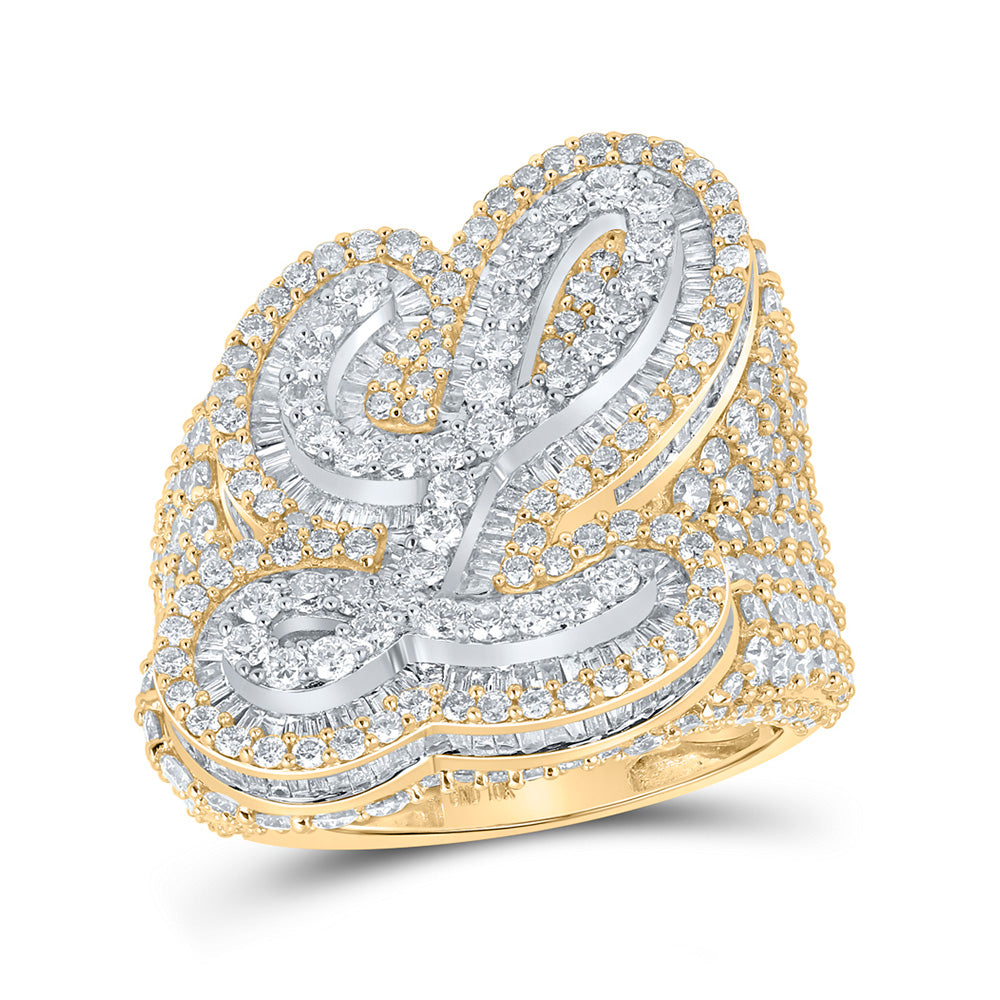 Men's Rings | 10kt Two-tone Gold Mens Baguette Diamond L Initial Letter Ring 7-7/8 Cttw | Splendid Jewellery GND