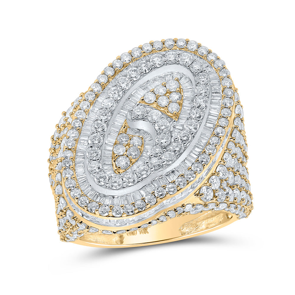 Men's Rings | 10kt Two-tone Gold Mens Baguette Diamond O Initial Letter Ring 7 Cttw | Splendid Jewellery GND