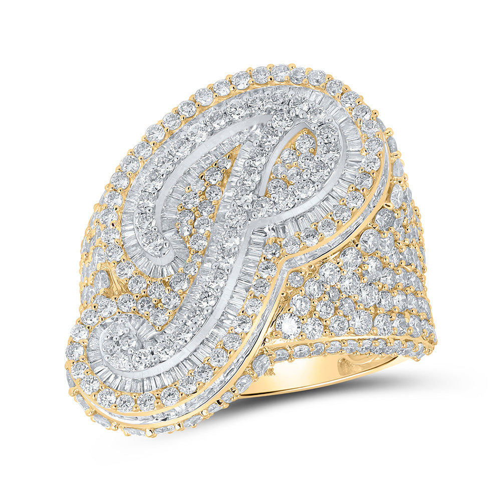 Men's Rings | 10kt Two-tone Gold Mens Baguette Diamond P Initial Letter Ring 7 Cttw | Splendid Jewellery GND