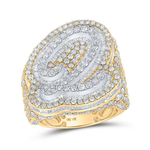 Men's Rings | 10kt Two-tone Gold Mens Baguette Diamond Q Initial Letter Ring 8 Cttw | Splendid Jewellery GND