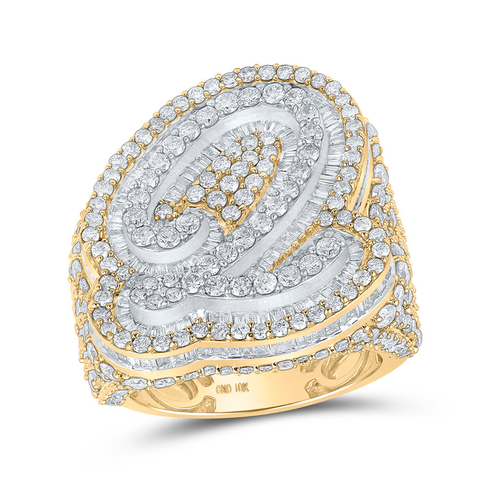 Men's Rings | 10kt Two-tone Gold Mens Baguette Diamond Q Initial Letter Ring 8 Cttw | Splendid Jewellery GND