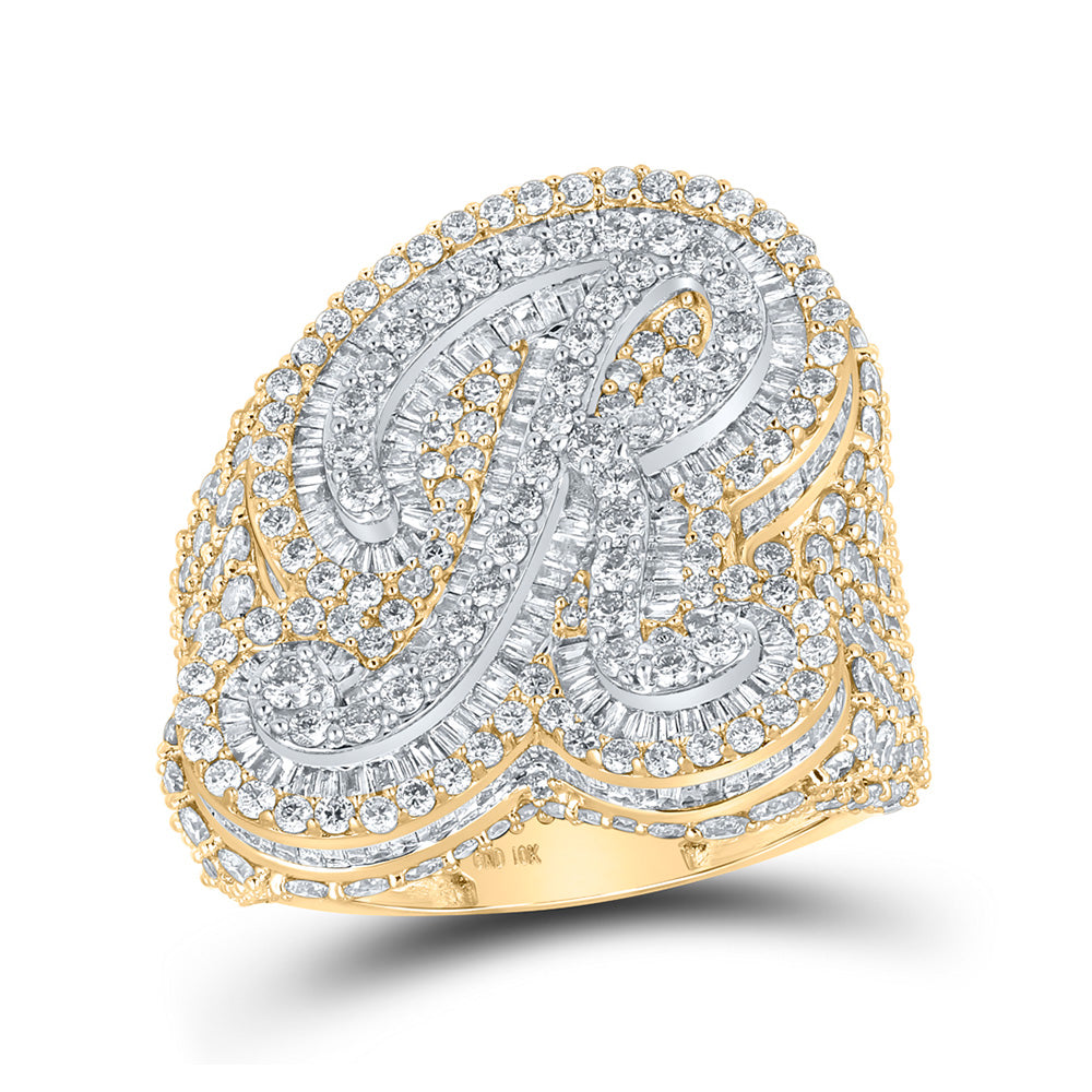 Men's Rings | 10kt Two-tone Gold Mens Baguette Diamond R Initial Letter Ring 8 Cttw | Splendid Jewellery GND