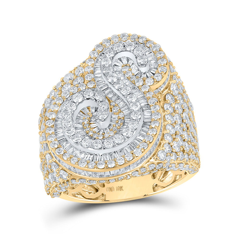 Men's Rings | 10kt Two-tone Gold Mens Baguette Diamond S Initial Letter Ring 6-3/4 Cttw | Splendid Jewellery GND