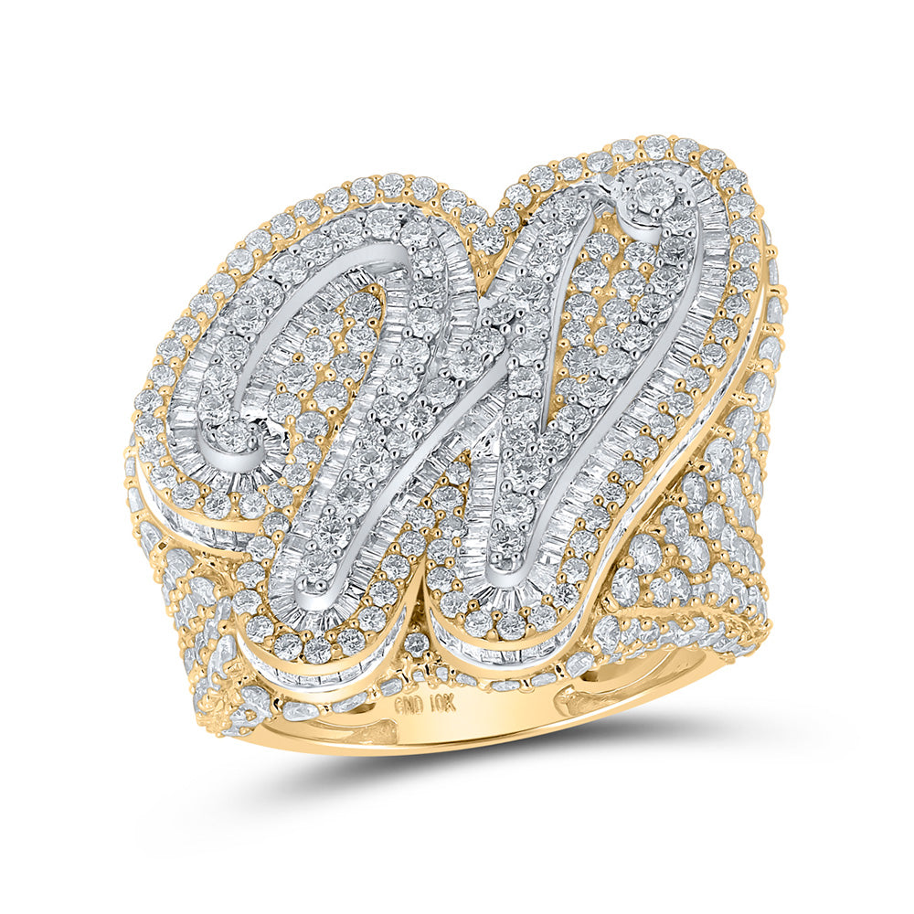 Men's Rings | 10kt Two-tone Gold Mens Baguette Diamond W Initial Letter Ring 8 Cttw | Splendid Jewellery GND