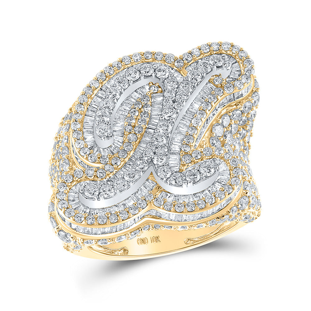 Men's Rings | 10kt Two-tone Gold Mens Baguette Diamond X Initial Letter Ring 8-5/8 Cttw | Splendid Jewellery GND