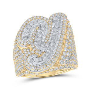 Men's Rings | 10kt Two-tone Gold Mens Baguette Diamond Y Initial Letter Ring 7-1/2 Cttw | Splendid Jewellery GND