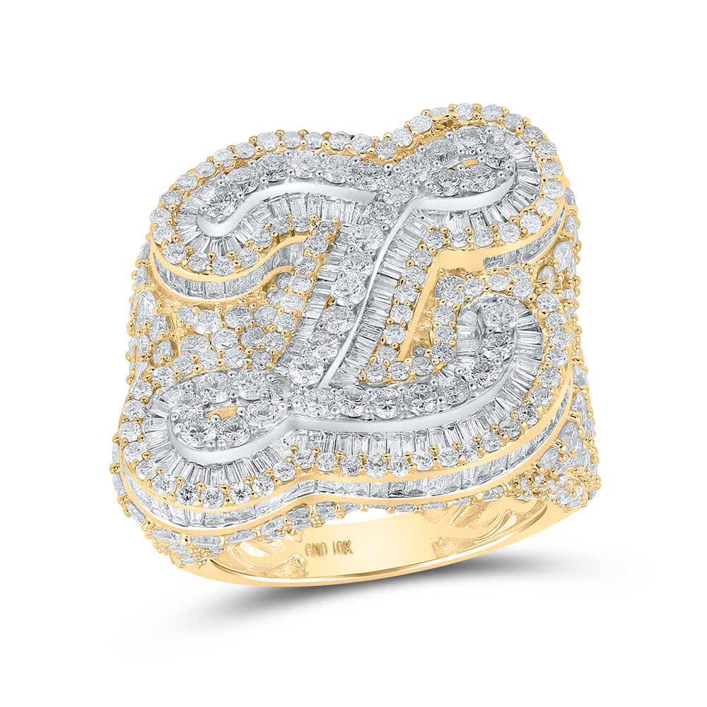 Men's Rings | 10kt Two-tone Gold Mens Baguette Diamond Z Initial Letter Ring 9-3/8 Cttw | Splendid Jewellery GND