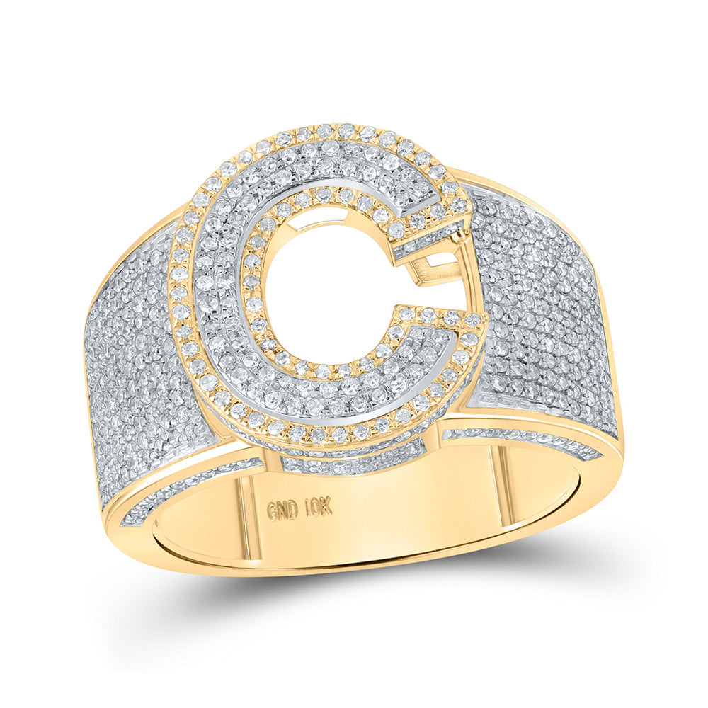 Men's Rings | 10kt Two-tone Gold Mens Round Diamond C Initial Letter Ring 1 Cttw | Splendid Jewellery GND