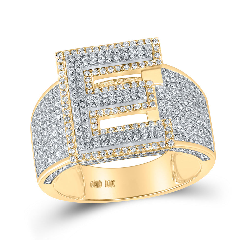 Men's Rings | 10kt Two-tone Gold Mens Round Diamond E Initial Letter Ring 1-1/5 Cttw | Splendid Jewellery GND
