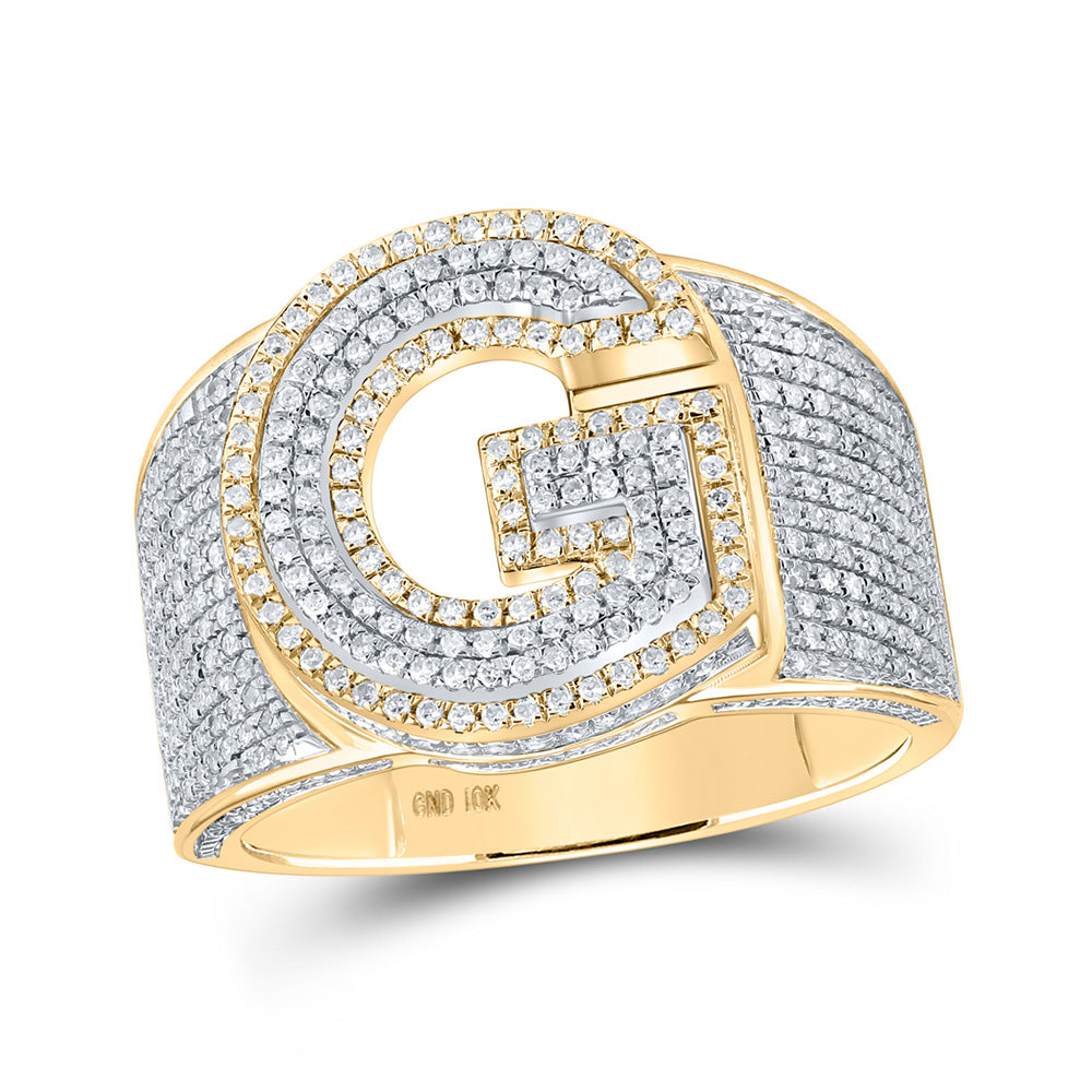 Men's Rings | 10kt Two-tone Gold Mens Round Diamond G Initial Letter Ring 1 Cttw | Splendid Jewellery GND