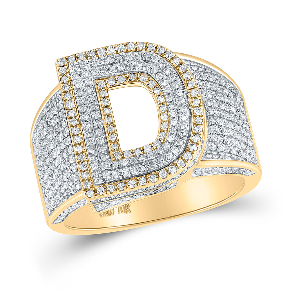 Men's Rings | 10kt Two-tone Gold Mens Round Diamond Initial D Letter Ring 1 Cttw | Splendid Jewellery GND