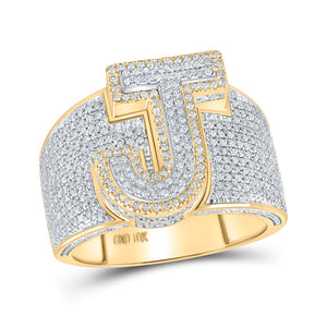 Men's Rings | 10kt Two-tone Gold Mens Round Diamond Initial J Letter Ring 1-1/5 Cttw | Splendid Jewellery GND
