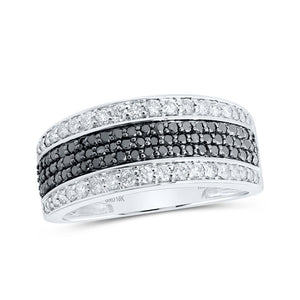 Men's Rings | 10kt White Gold Mens Round Black Color Treated Diamond Band Ring 1-1/4 Cttw | Splendid Jewellery GND
