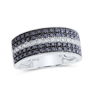 Men's Rings | 10kt White Gold Mens Round Black Color Treated Diamond Band Ring 1 Cttw | Splendid Jewellery GND
