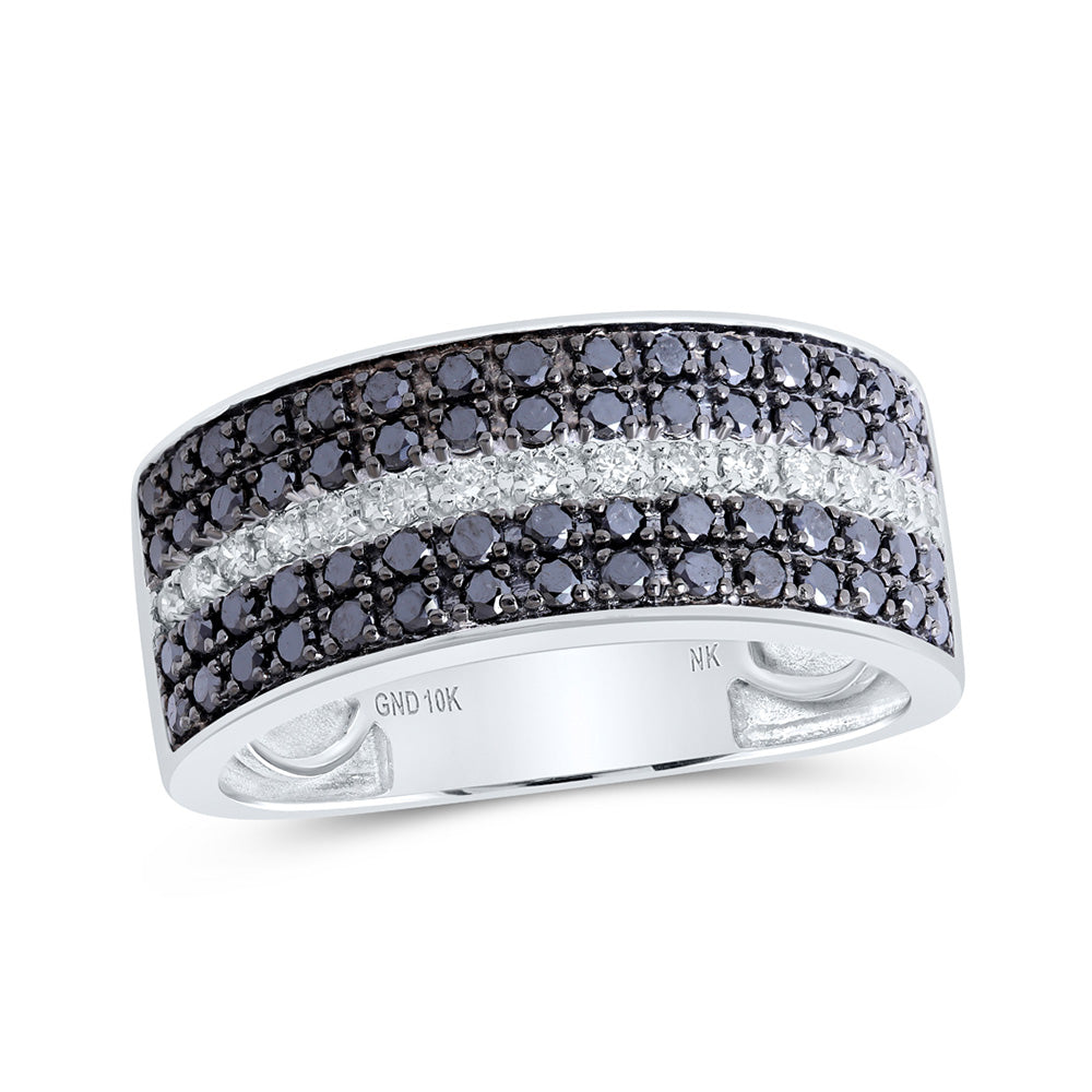 Men's Rings | 10kt White Gold Mens Round Black Color Treated Diamond Band Ring 1 Cttw | Splendid Jewellery GND