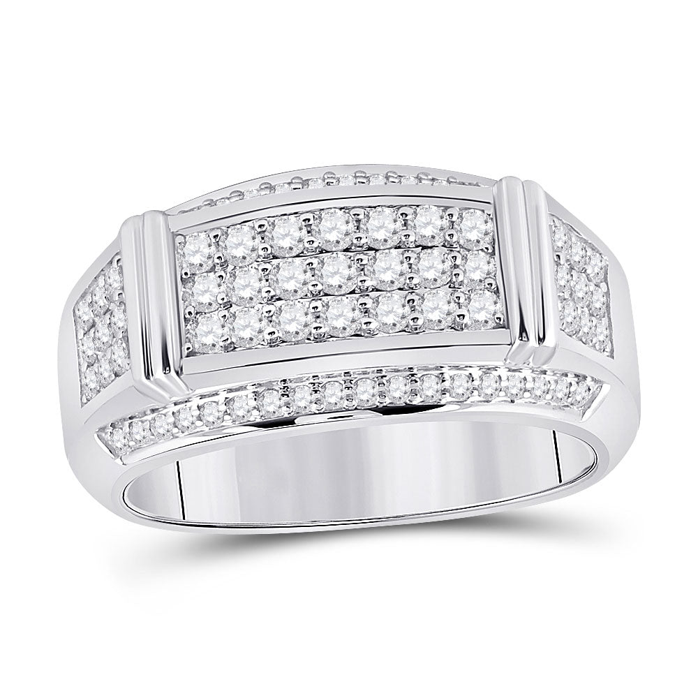 Men's Rings | 10kt White Gold Mens Round Diamond Band Ring 1 Cttw | Splendid Jewellery GND